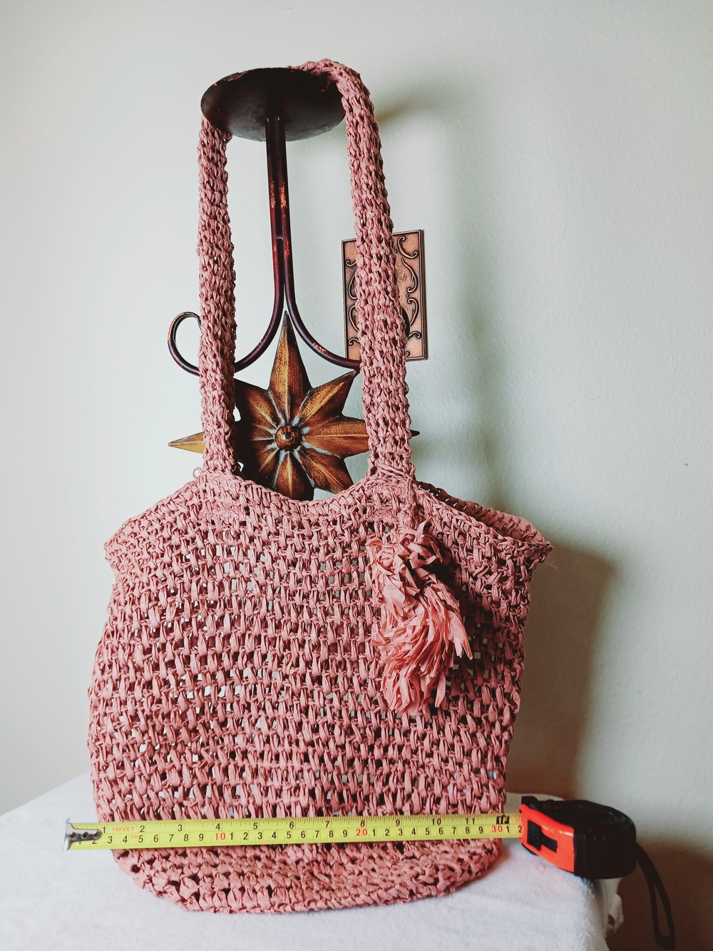 Handwoven Pink Straw Tote Bag with Tassel